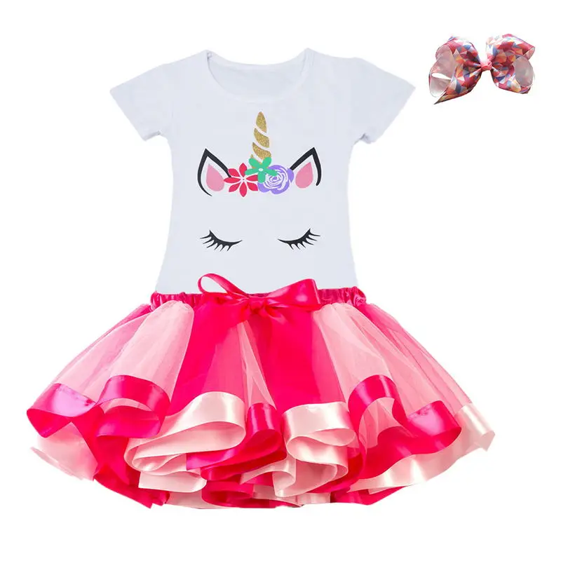 Комплекты одежды с единорогом; одежда для маленьких девочек; коллекция года; Летние вечерние разноцветные платья-пачки принцессы с единорогом; Детские бальные платья на день рождения - Цвет: S7