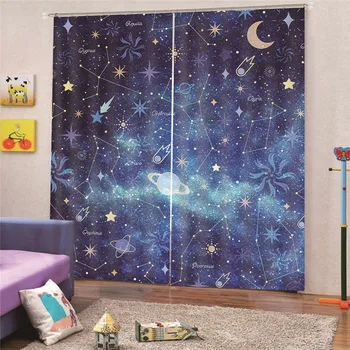 

3D Paint Solid Star Blackout Curtain For Living room Home Decor Drape Curtains Bedroom high shading rate Rideaux JUN10