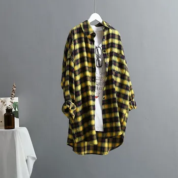 

2019 Spring New Fashion Casual Lapel Blouses Women Plaid Shirt Checks Shirt Turn-Down Collar Female Long Sleeve Tops Blouse