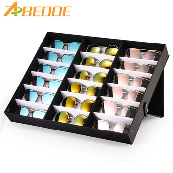 

ABEDOE 18 Slot Glasses Display Box Eyewear Sunglass Jewelry Watches Display Storage Case with Stand Function