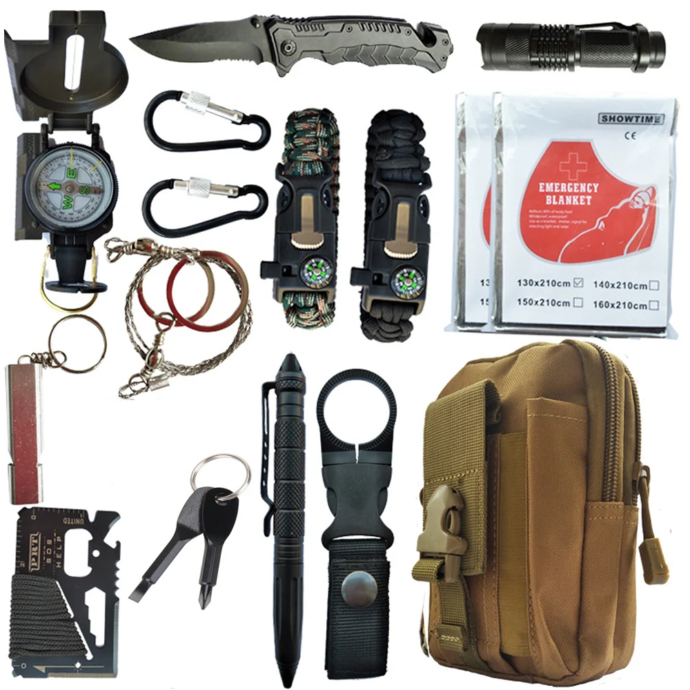 Ferramenta com Pulseira de Sobrevivência ao ar Cortador de Madeira Garrafa de Água Kit de Sobrevivência de Emergência 80 em 1 Apito Livre Clipe Tático Caneta 11 Sobrevivência Ao Ar Livre Cortador de Madeira