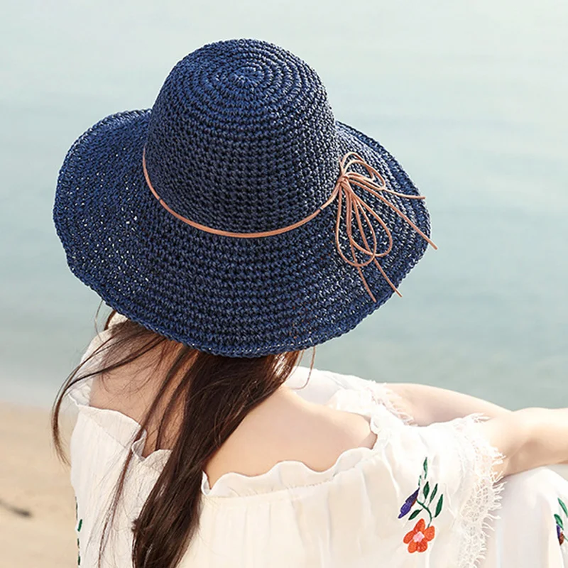 Simple Women'S Straw Hats Summer Sun Hats For Women Lady Beach Hats Wide Brim Foldable Sunscreen Cap