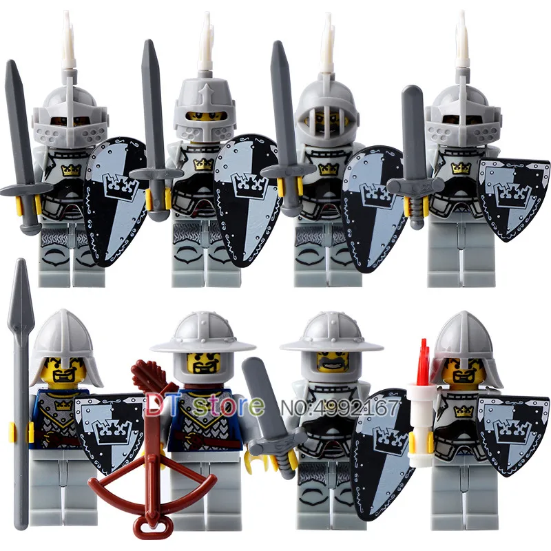 

White Crown Knight Medieval Castle Army with weapons Action Legoed Figures Building Blocks Children Toys 9810A-H