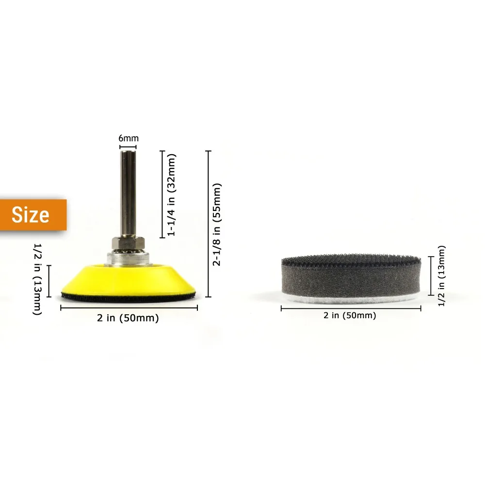 2 Inch (50mm) Assorted Grits Silicon Carbide Hook&Loop Sanding Discs+ 6mm Backing Pad + Foam Interface Pad for Wet/Dry Sanding