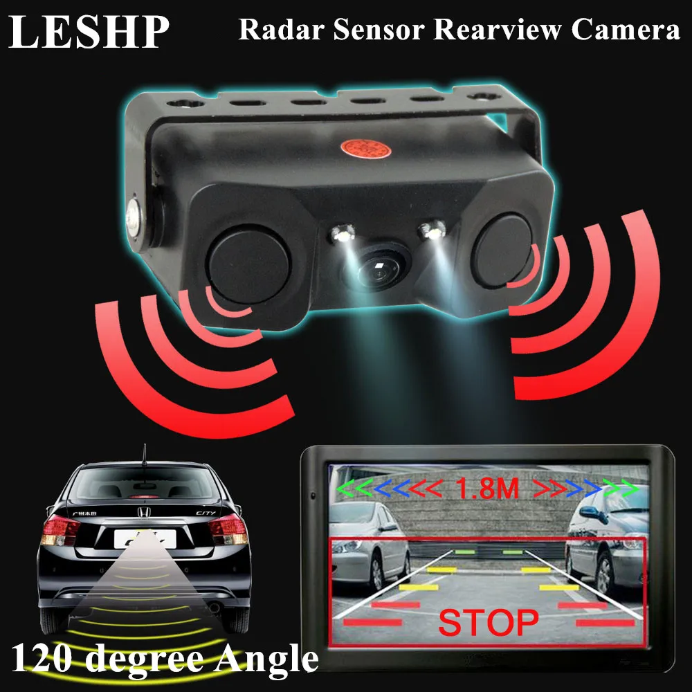 

LESHP Car Rear View Camera Night Vision LED Light HD Rearview Mirror Vehicle Camera Add Radar Reverse Sensor Camera Detector