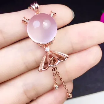 

Per jewelry Natural real rose quartz necklace pendant 6ct gemstone Free shipping 925 sterlng silver Fine jewelry S8111605