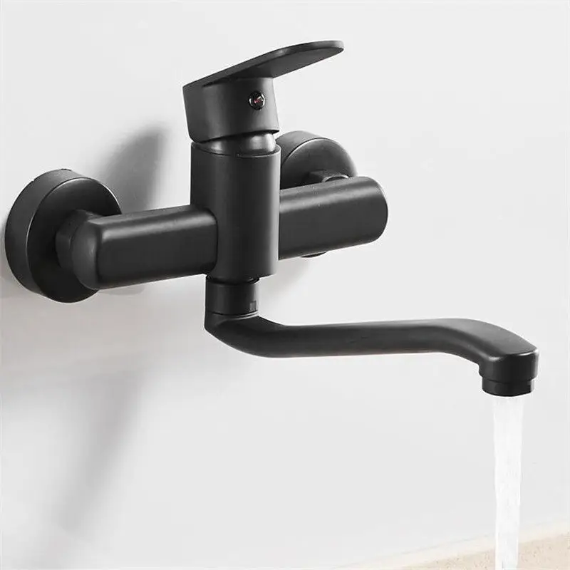 Kitchen Faucet Brass Sink Mixer Tap Hot and Cold Single Handle Faucet Wall Mounted Washing Basin Tap Black Mop Pool Faucet Kitchen Faucet Brass Sink Mixer Tap Hot and Cold Single Handle Faucet Wall Mounted Washing Basin Tap Black Mop Pool Faucet