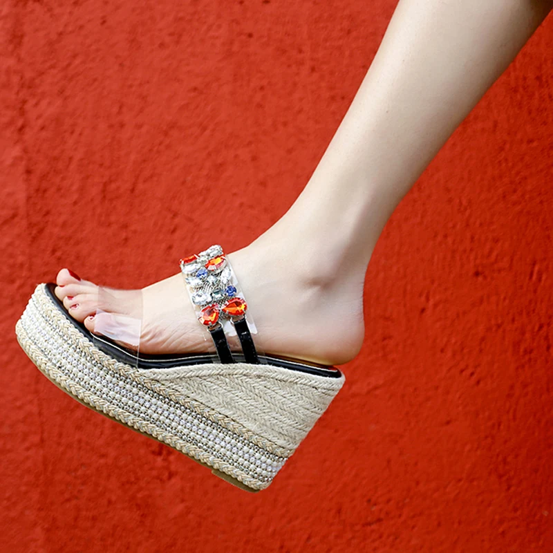 

Womens Sandals Sexy PVC Transparent Heels Designer Sandals Women Luxury Colored Rhinestones Wedges Shoes Platform Sandals