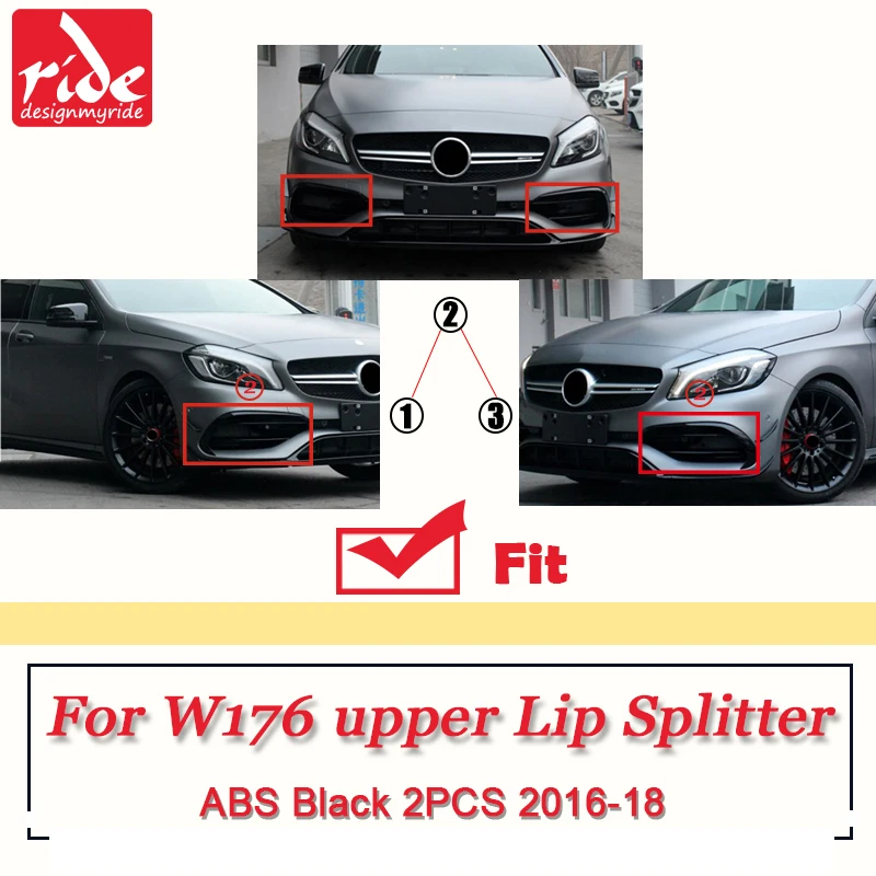 Для Mercedes W176 A класс Спорт A45 Стиль переднего бампера губы разделитель обшивки Canard Fin 2-шт ABS глянец Черный A180 A200 A250 A45 16
