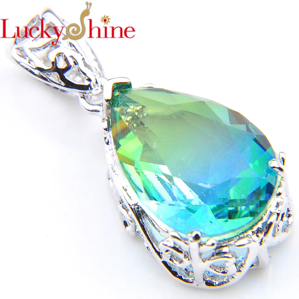 Luckyshine Топ Мода Градиент арбуз турмалин капля Кристалл циркония серебро для