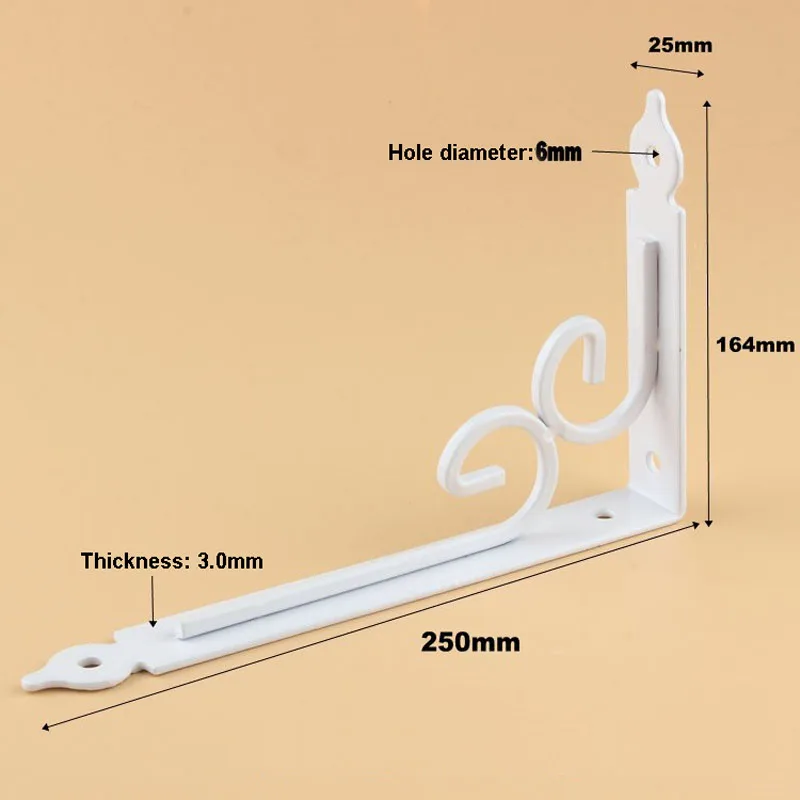 2 шт. кронштейн Металлической Полки L Форма утолщенной угловая скобка полка под прямым углом 6/8/10/12 дюймов кронштейн для сырьевых товаров мебельная фурнитура - Цвет: White 250mm