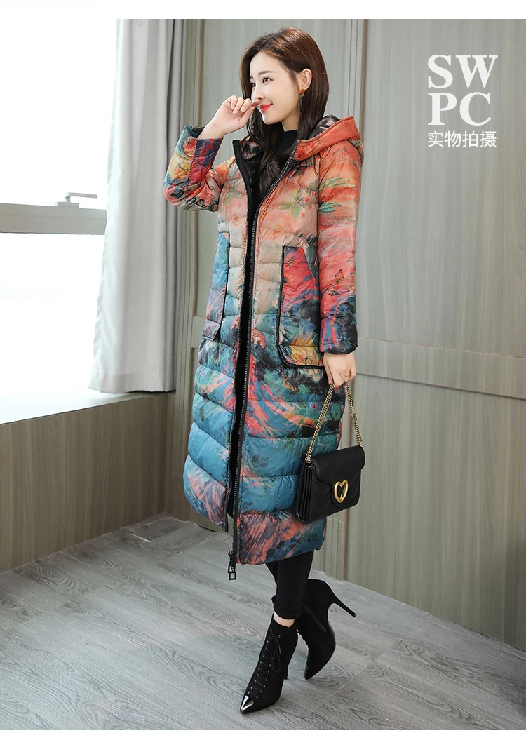 Tcyeek женские пальто Зимний толстый теплый пуховик Длинная пуховая парка размера плюс 5XL пальто с принтом женская с капюшоном модная одежда LWL1336