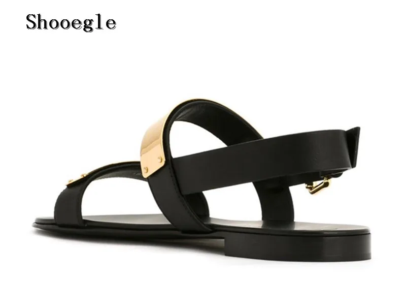 SHOOEGLE/летние мужские Нескользящие пляжные туфли модные сандалии на плоской подошве с металлическим украшением повседневные кожаные шлепанцы Мужские EU38-EU46