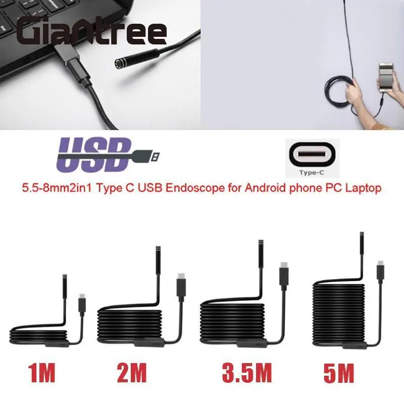 

Giantree 2M 5.5MM Type-C Endoscope 6LED 3in1 Android OTG USB MircoUSB Borescope Camera Snake Pipe Inspection Camera For Phone PC
