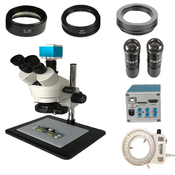 

3.5X 7X 45X 90X Soldering Simul-focal Trinocular Stereo Microscope 16MP HDMI Microscope USB Video Camera 144 led lights lamp