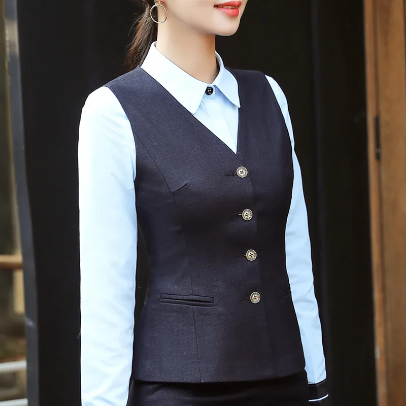 Autumn New Fashion business ladies vest work wear uniforms Slim V Neck