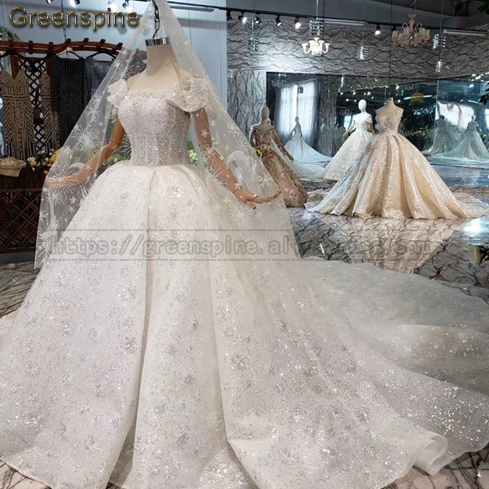 Greenspine Bling свадебное платье Vestido Noiva с плеча Длинные свадебные платья свадебное платье для принцессы индивидуальный заказ