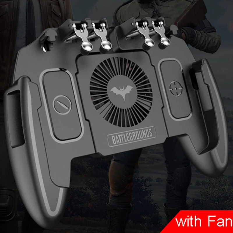 Six-fingers PUBG Mobile Dzhostik Controller With Cooler Cooling Fan For iOS Android Samsung Galaxy