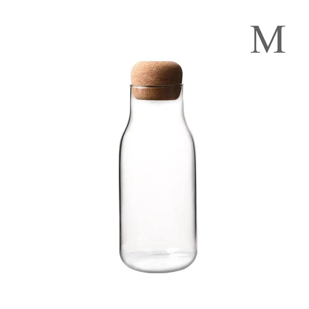 New Home Kitchen Cork Glass Bottle Heat Resistant Milk Juice Bottle Transparent Storage Can Sealed Tea Coffee Storage Tank - Цвет: M