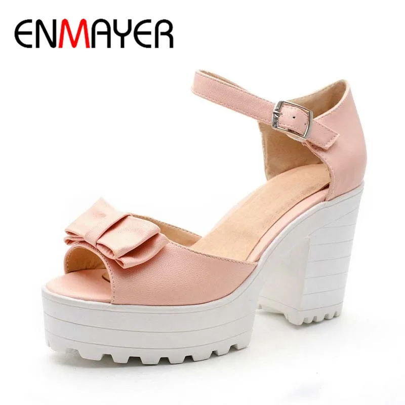 

Big Size 41 42 Concise Lady's Sandals Summer Round Toe Bow Sale Ankle Strap Party Chunky Medium Heels Female Plain Shoes Women