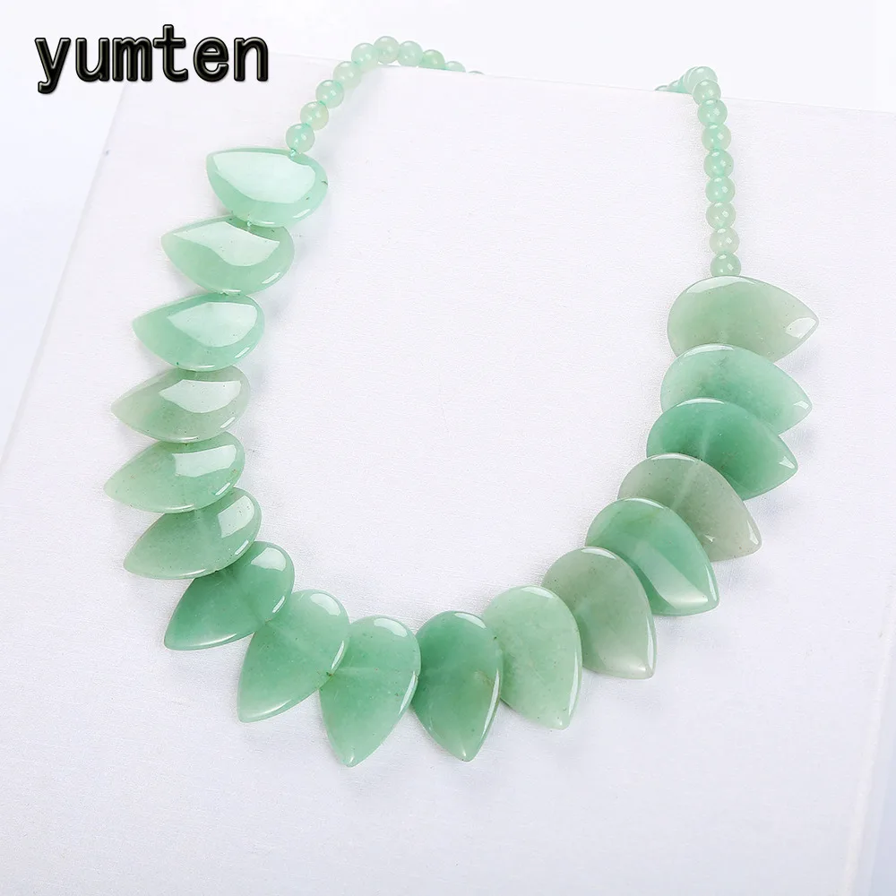 Женское колье с зеленым нефритом Yumten Aventurine кулон цветком из натурального камня
