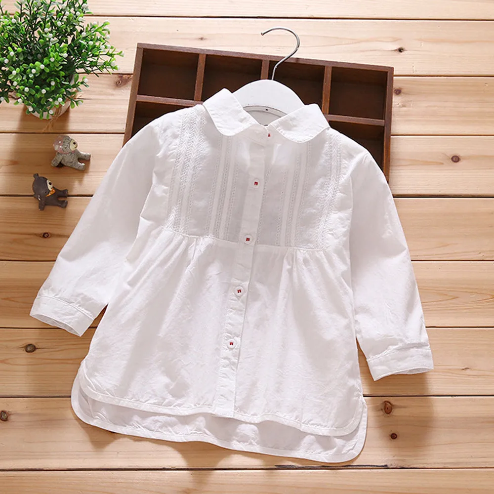 Kids Girls Solid Long Sleeve Lace Shirt Tops Outfits Clothes Topsin T