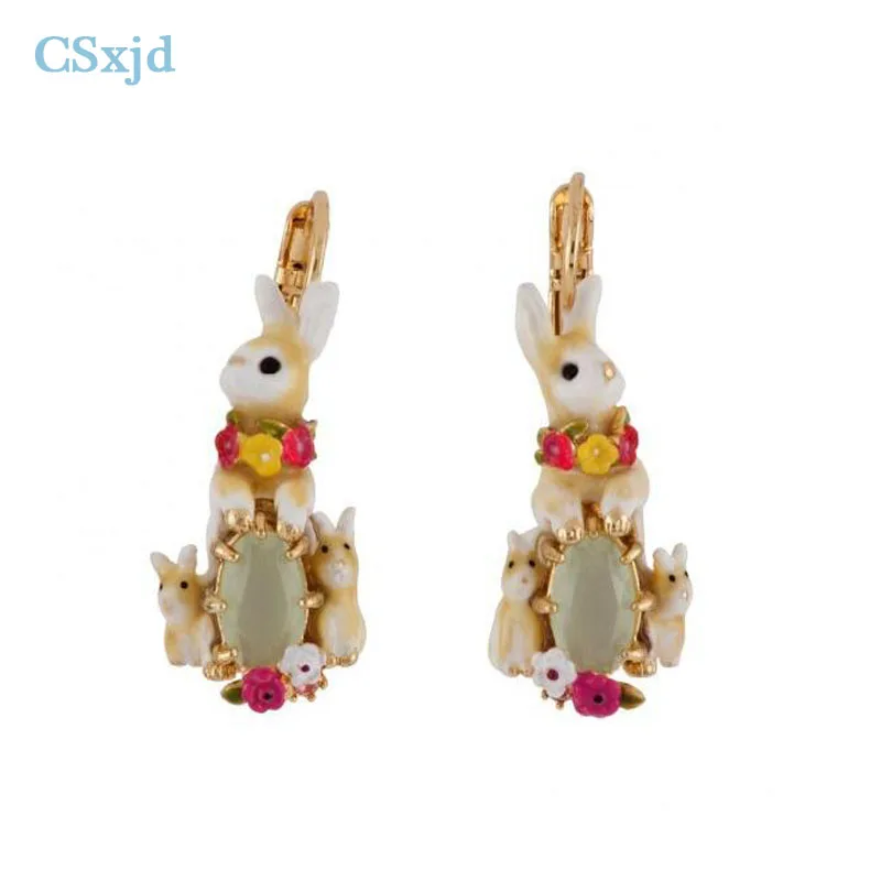 

CSxjd Enamel glaze Cute Rabbit mother baby Birdie earrings hanging Ring Women Jewe