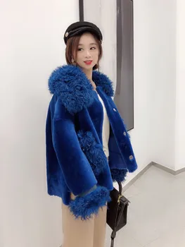 

New Natural Pure Real Fur Coat Autumn Winter Jacket Women Clothes European Vintage Pink Wool Coat Slim Short Coats Z1062