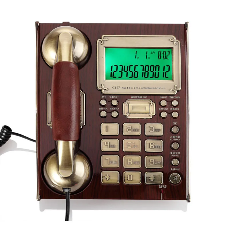 الأوروبية العتيقة خمر دعوة ID Handfree الثابتة الهاتف الأرضي الراقية مع جلد الهاتف للعمل المكاتب الرئيسية براون