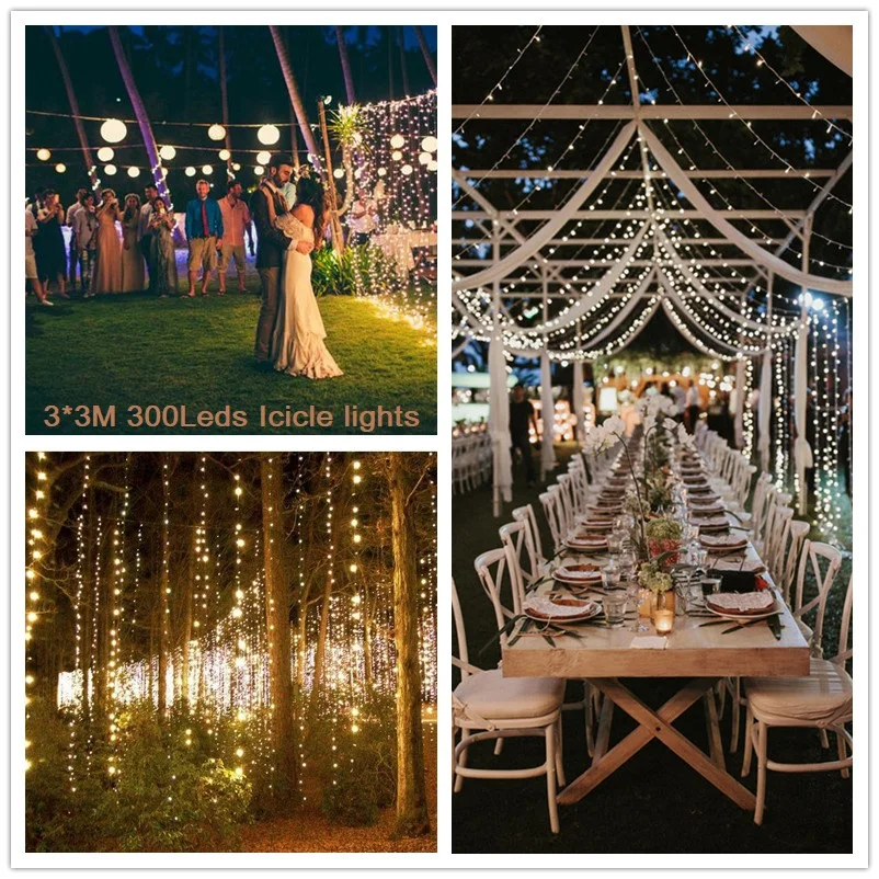  Led Fairy Wedding Curtain String Light 300 Bulbs 3x3m Icicle Beads Garland Party Twinkle Starry Garlden Holiday Decoration Lamp (32)