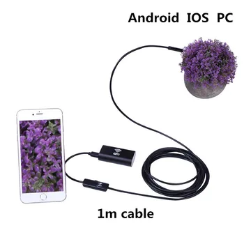

New pc android and IOS wireless waterproof endoscope mini camera 2 in 1 1M hard cable 8 mm lens 6 led Sensor 720P