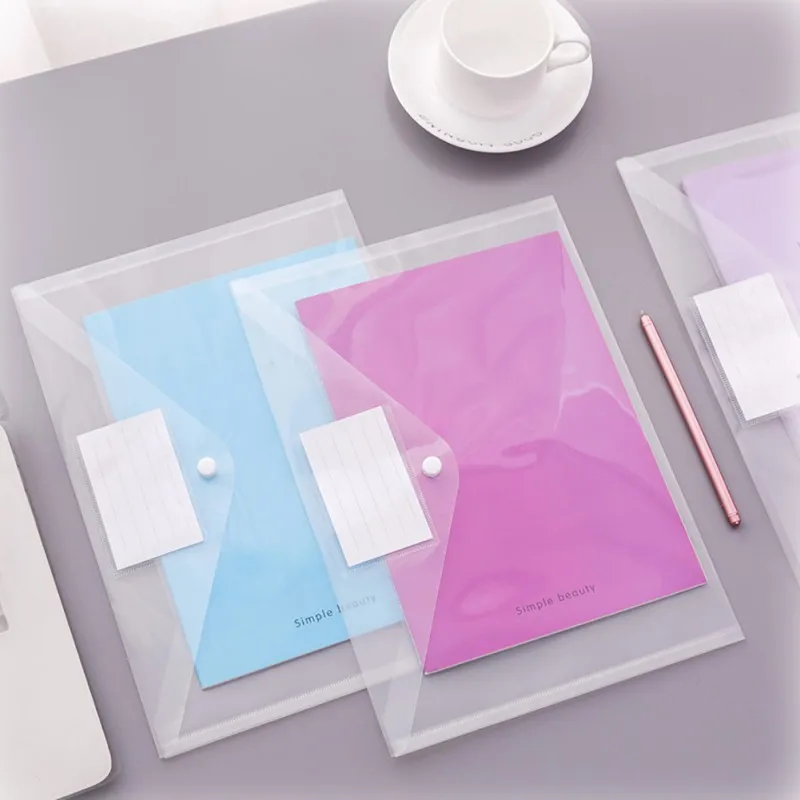 

31.7*22.7*1.7CM Simple and transparent A4 snap file bag Plastic information bag paper bag Student office supplies storage