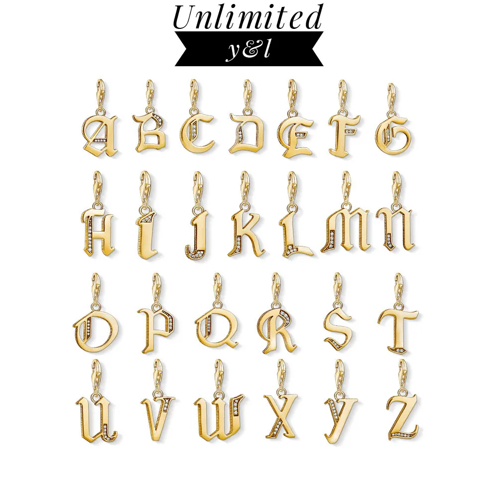 

Charms Alphabet Letter A-Z Pendants Gold Color 925 Sterling Silver White CZ Initial Name Jewelry For Bracelets Women Men Gift