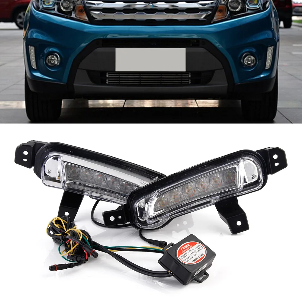

For Suzuki Vitara 15-16 New Car LED DRL Daytime Running Lights Auto Driving Fog Lamps Yellow Turn Signal
