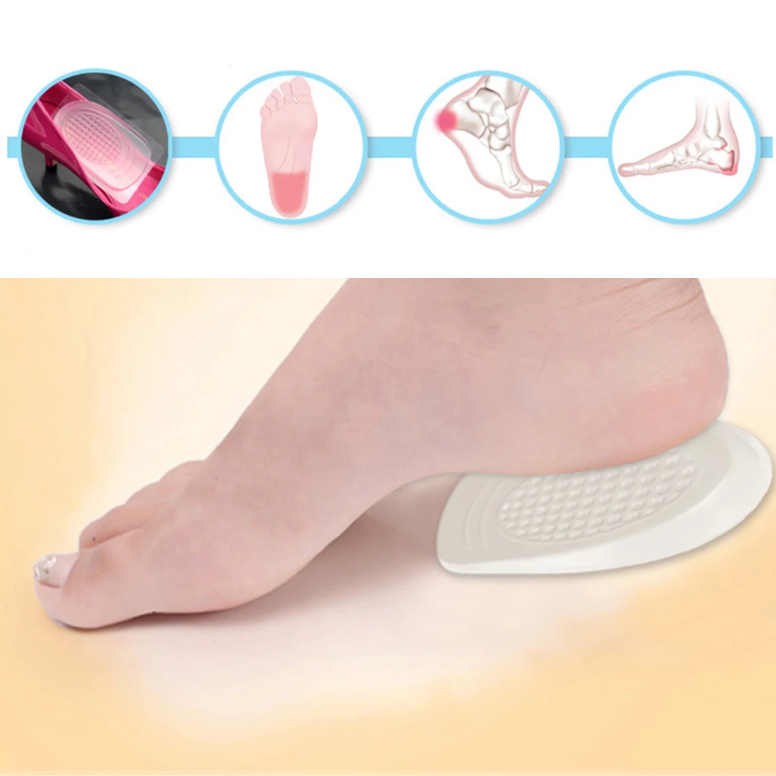 

Invesible Tall 1 Pair Transparent Heel Shoes Insoles Massage Air Cushion Soft Silicone Gel Inserts Pads Facial Foot Care Tool