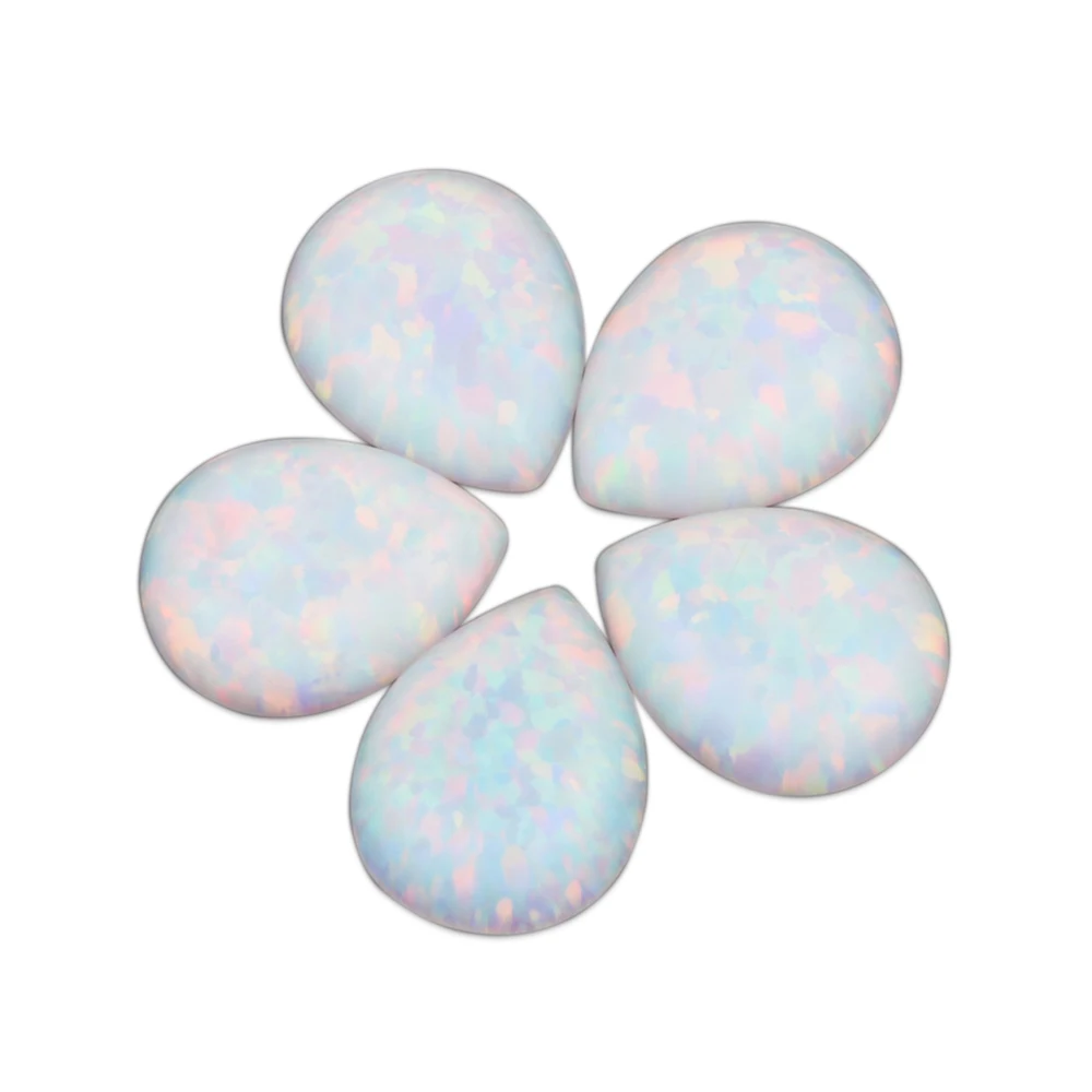 

Hot Sale 20pcs/lot Pear Cabochon Flat Bottom OP17 Synthetic White Loose Fire Opal Stone