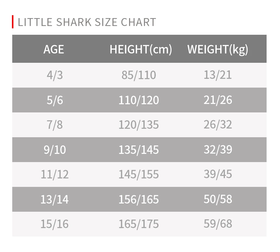 LITTLE SHARK 潜水服尺码表
