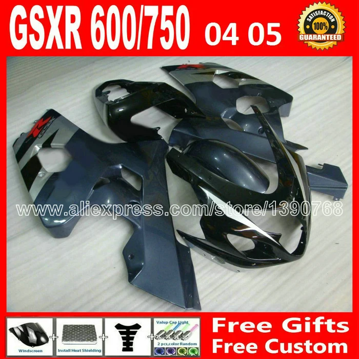 

full for plastics 2004 2005 SUZUKI GSXR 600 750 hot sale black silvery fairing kit 04 05 K4 gsxr600 gsxr750 fairings kits TIU A