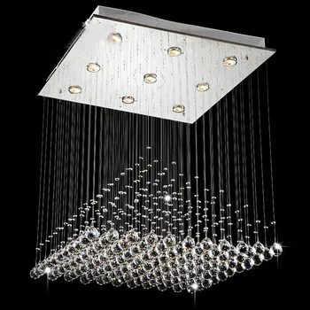 

Modern Wave K9 Crystal Hanging Wire Ball Square Pendant Lamp Lighting Fixture Rain Drop Curtain Glass Chandelier LED Light