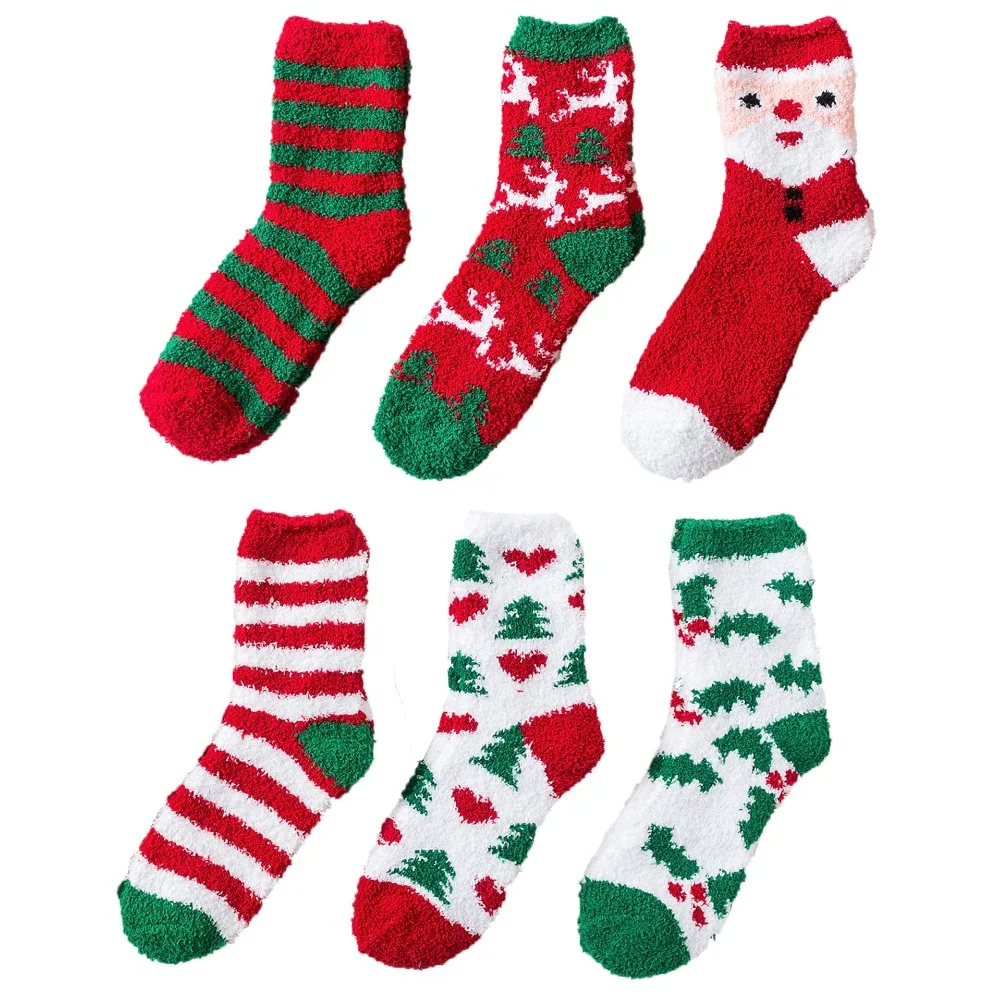 Носки на новый год рождественские носки с изображением Санта Клауса елки теплые