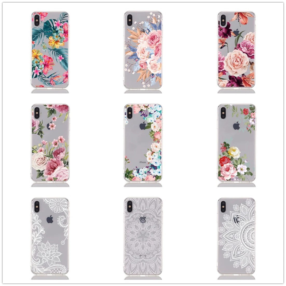 

for iPhone 7 8 X XS Xr Max 6 6S Plus 5 5S SE Case Soft Transparent Coque Silicone Clear Cas Flower i7 i8 i6 i5 Back Cover Hoesje