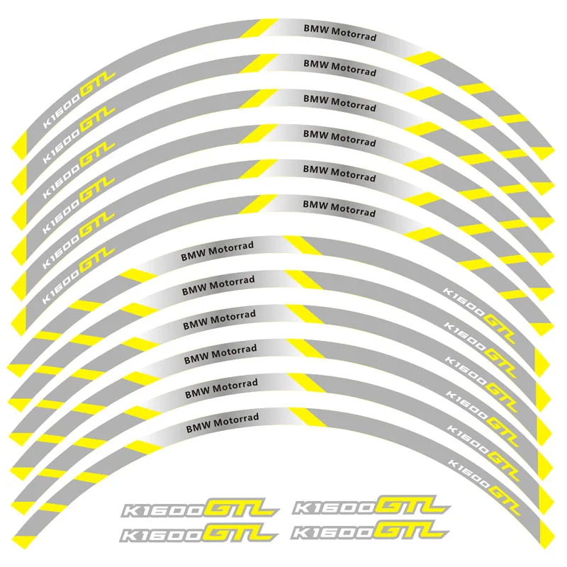 Высокое качество нового 12 шт. толстый край внешний обод Стикеры колеса нашивки наклейки для BMW K1600GTL - Цвет: B Yellow