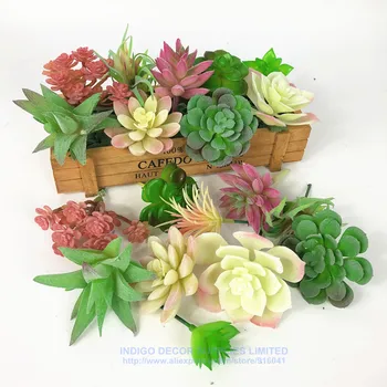 

Artificial Succulent Plant (9pcs+1 Wood Plate)/Set Pink Aloe Plastic Flower Bonsai Table Decoration Greenery Plant Free Shipping