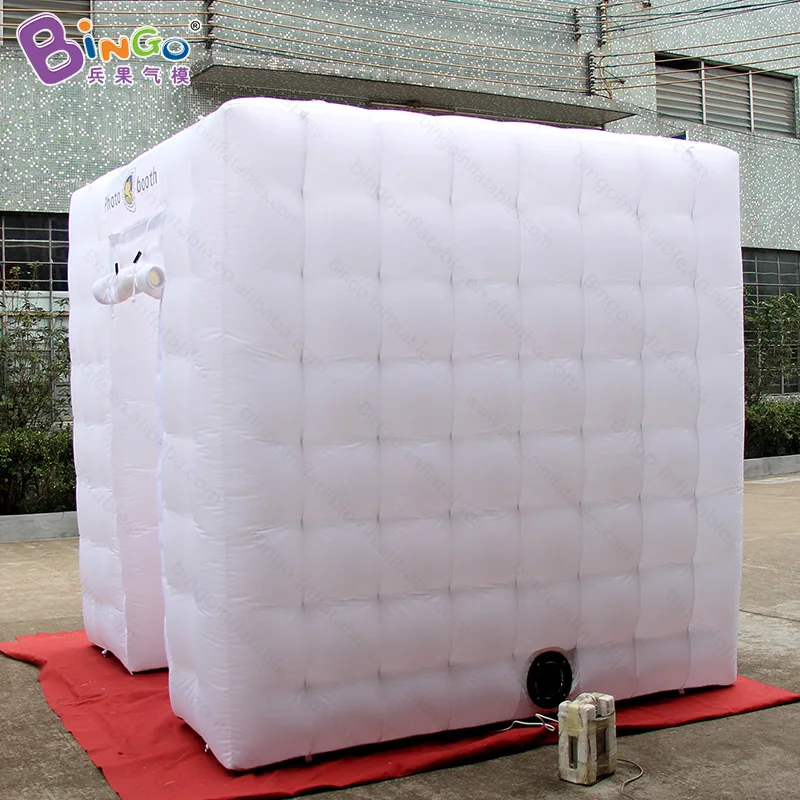  Cube shape 8ft x 8ft x 8ft white color inflatable photo booth with LED lighting toy tent