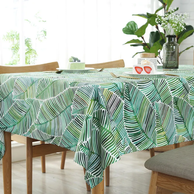 

Tropical Plants Tablecloth 2019 Green Leaf Dining Table Cover High Quality Linen Table Cloth For Kitchen Home Decor Rectangular