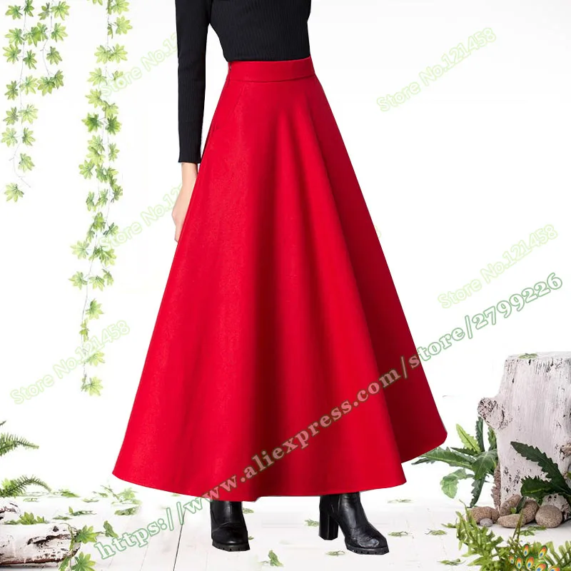 Herfst En Winter Plus Size Rood Zwart Wol Casual Vintage Zon Maxi Rokken Vrouwen/Vrouwelijke Vrouw Lange Rok falda