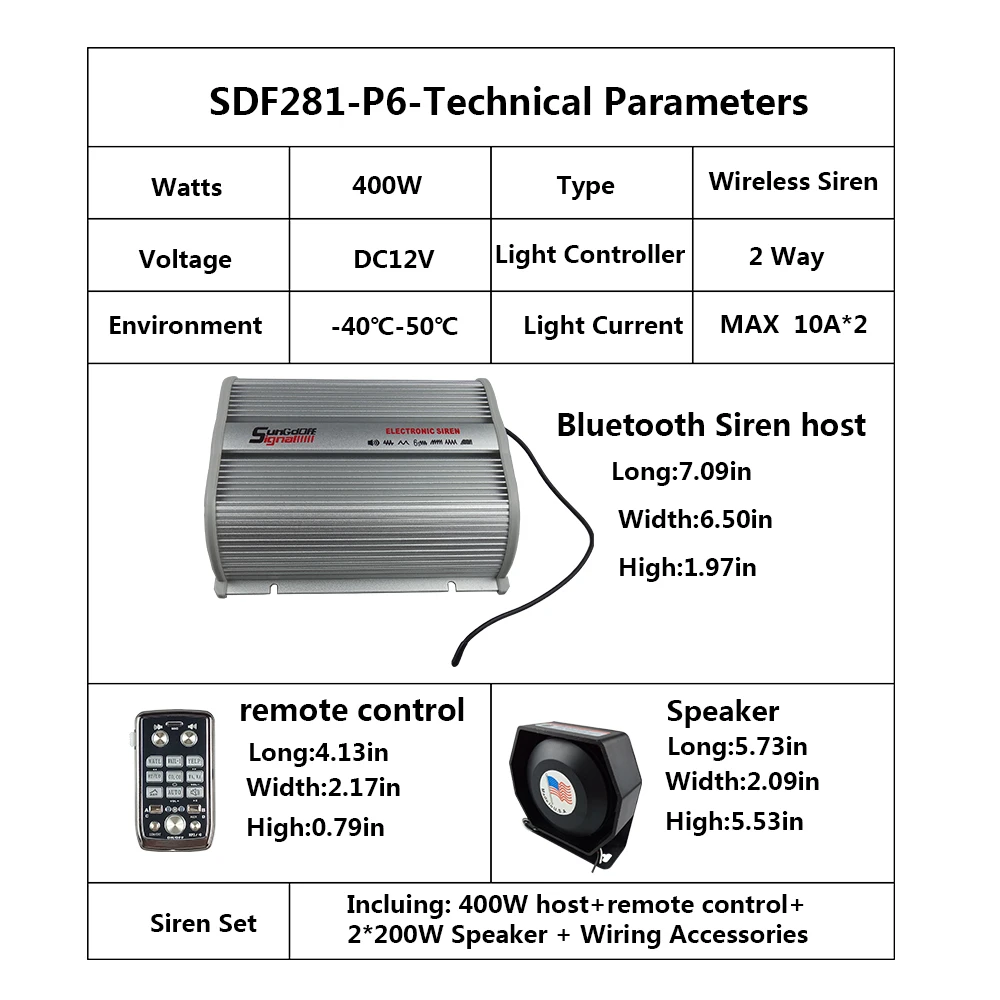 400W Car Siren Horn Alarm Police Fire Loud Speaker PA Bluetooth System Kit 12V 