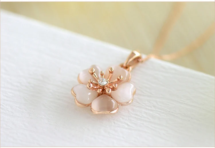MOONROCY дропшиппинг розовое золото цвет Ювелирный Набор Сердце цветок Кристалл Опал ожерелье серьги и кольцо набор украшений для женщин