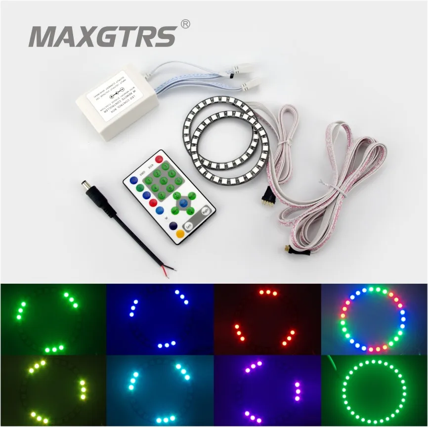 

2xNEW Auto 80mm Angel Eyes 7Colors RGB Headlight RGB Multi-Color LED Angel Eyes Kit Projector Running 27SMD For Universal Car