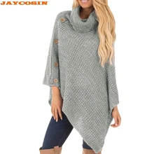 JAYCOSIN популярный высококачественный Женский Повседневный вязаный пончо с воротником-стойкой и пуговицей, пуловер с неровным подолом, женский свитер